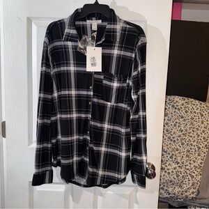 Stylish Black and White Plaid Button-Down Shirt